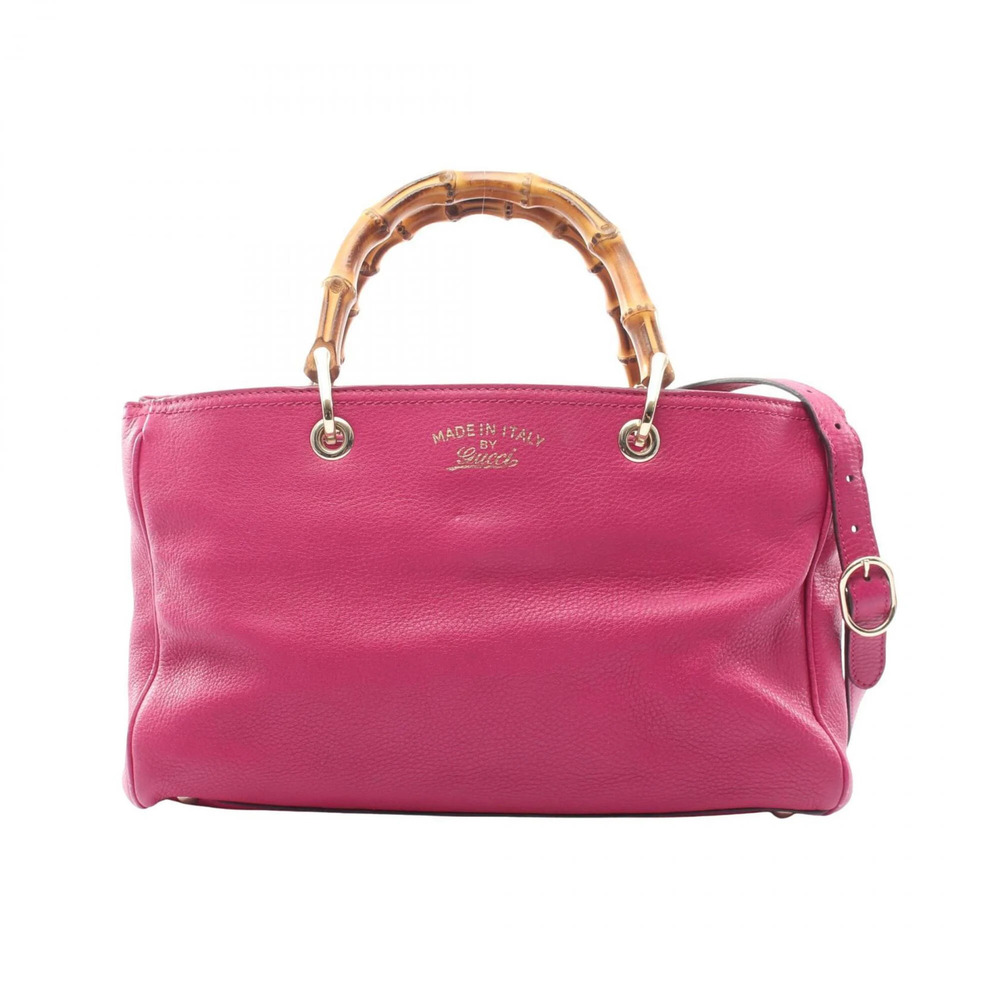 GUCCI Pink Leather Bamboo Tote Bag